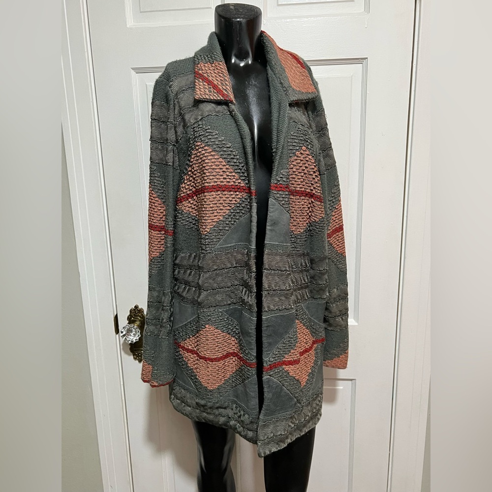 Pepa Pombo Womens Sweater Jacket Woven Geometric Shapes